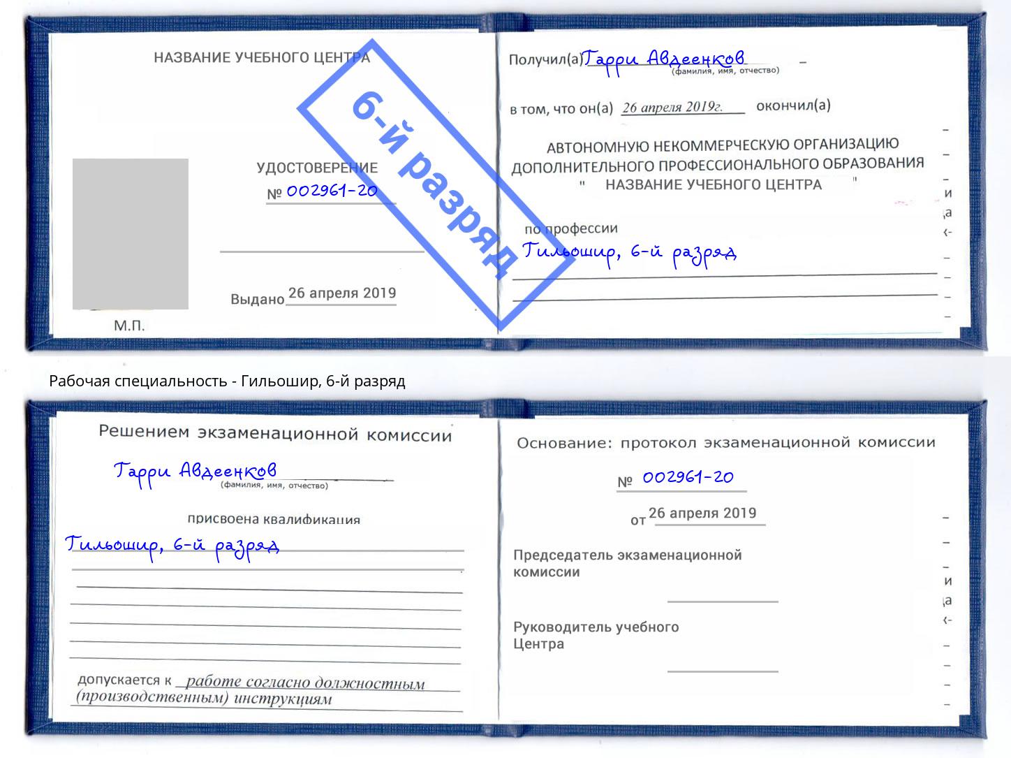 корочка 6-й разряд Гильошир Нововоронеж