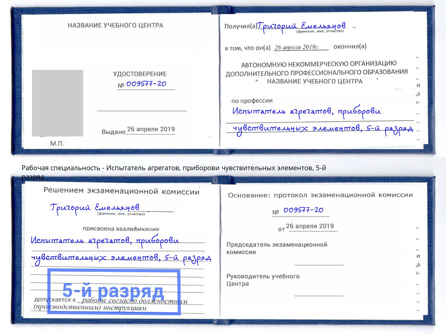 корочка 5-й разряд Испытатель агрегатов, приборови чувствительных элементов Нововоронеж