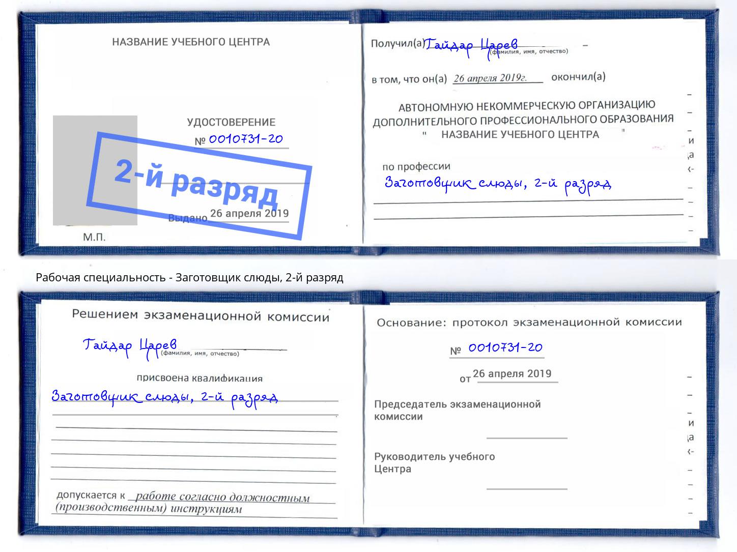 корочка 2-й разряд Заготовщик слюды Нововоронеж