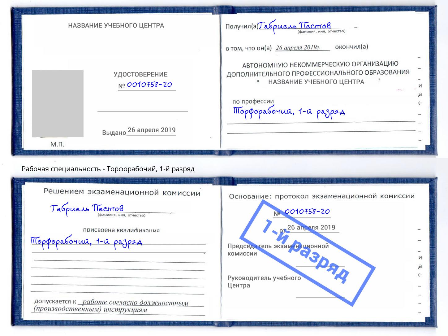 корочка 1-й разряд Торфорабочий Нововоронеж