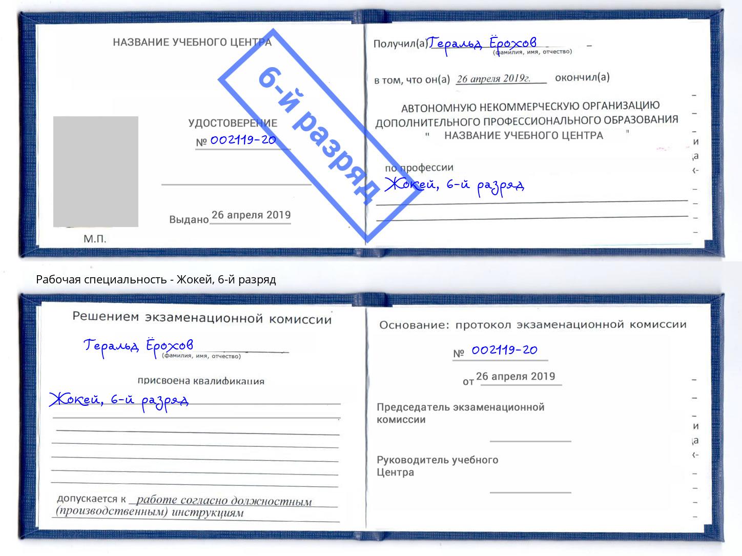 корочка 6-й разряд Жокей Нововоронеж