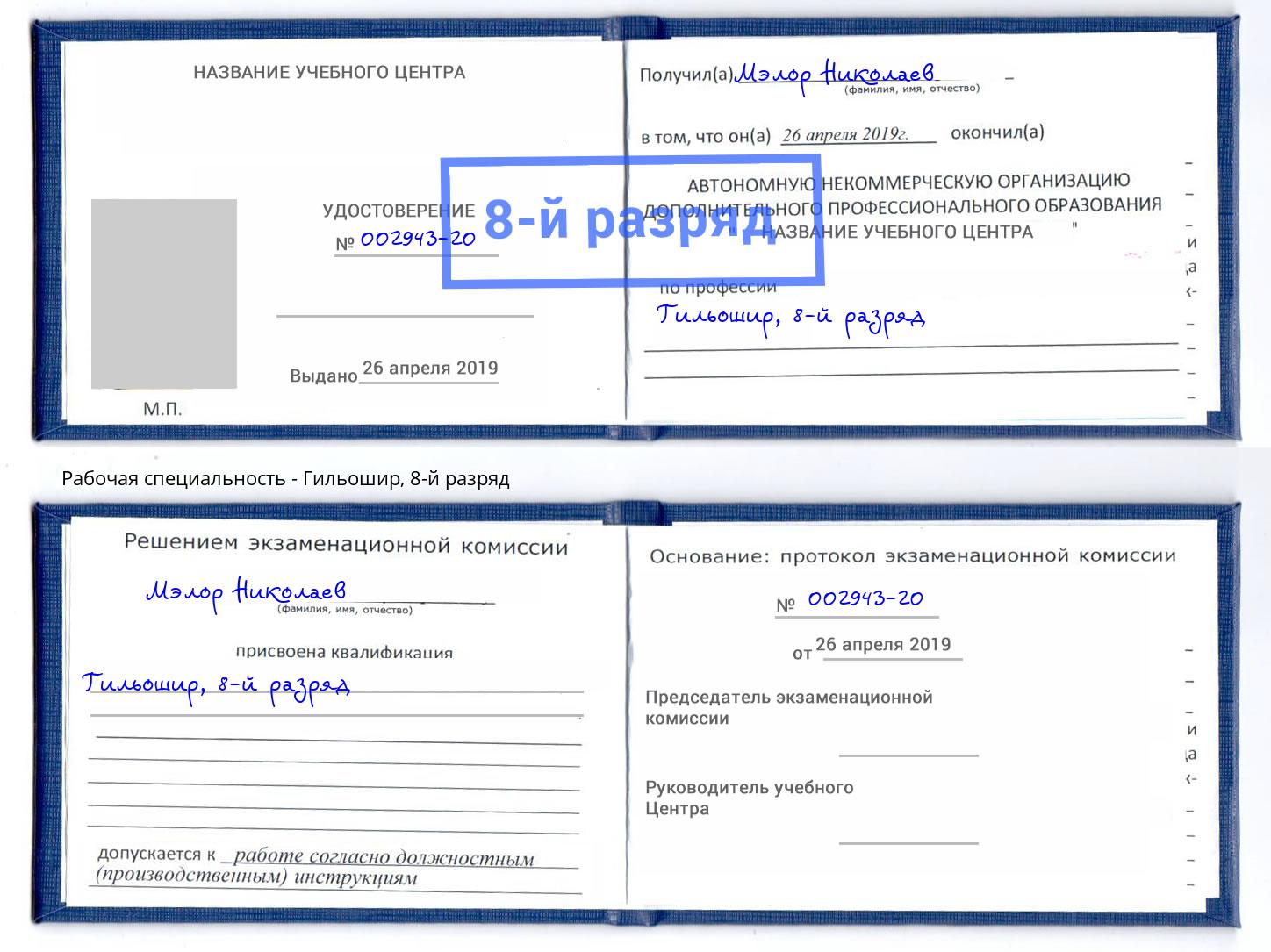 корочка 8-й разряд Гильошир Нововоронеж
